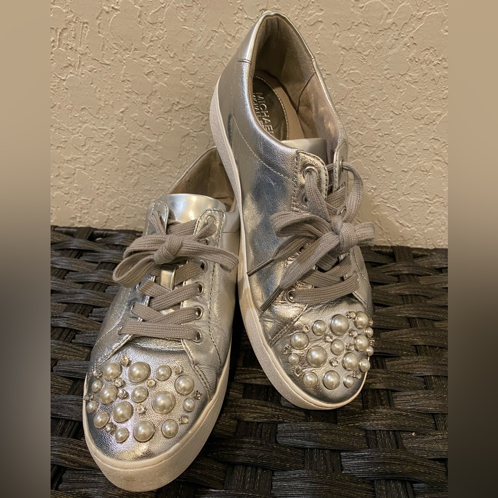 Michael Kors Silver Leather Sneakers